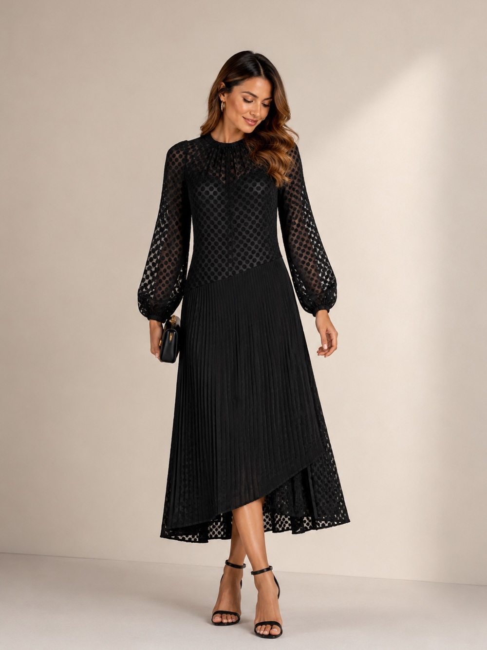 Zimmermann Polka Dot Print Long Black Dress, Size XS